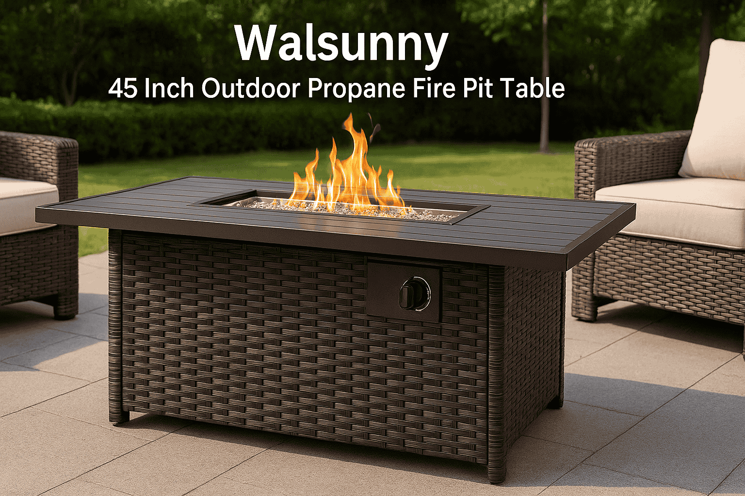 Walsunny 45 Inch Outdoor Propane Fire Pit Table